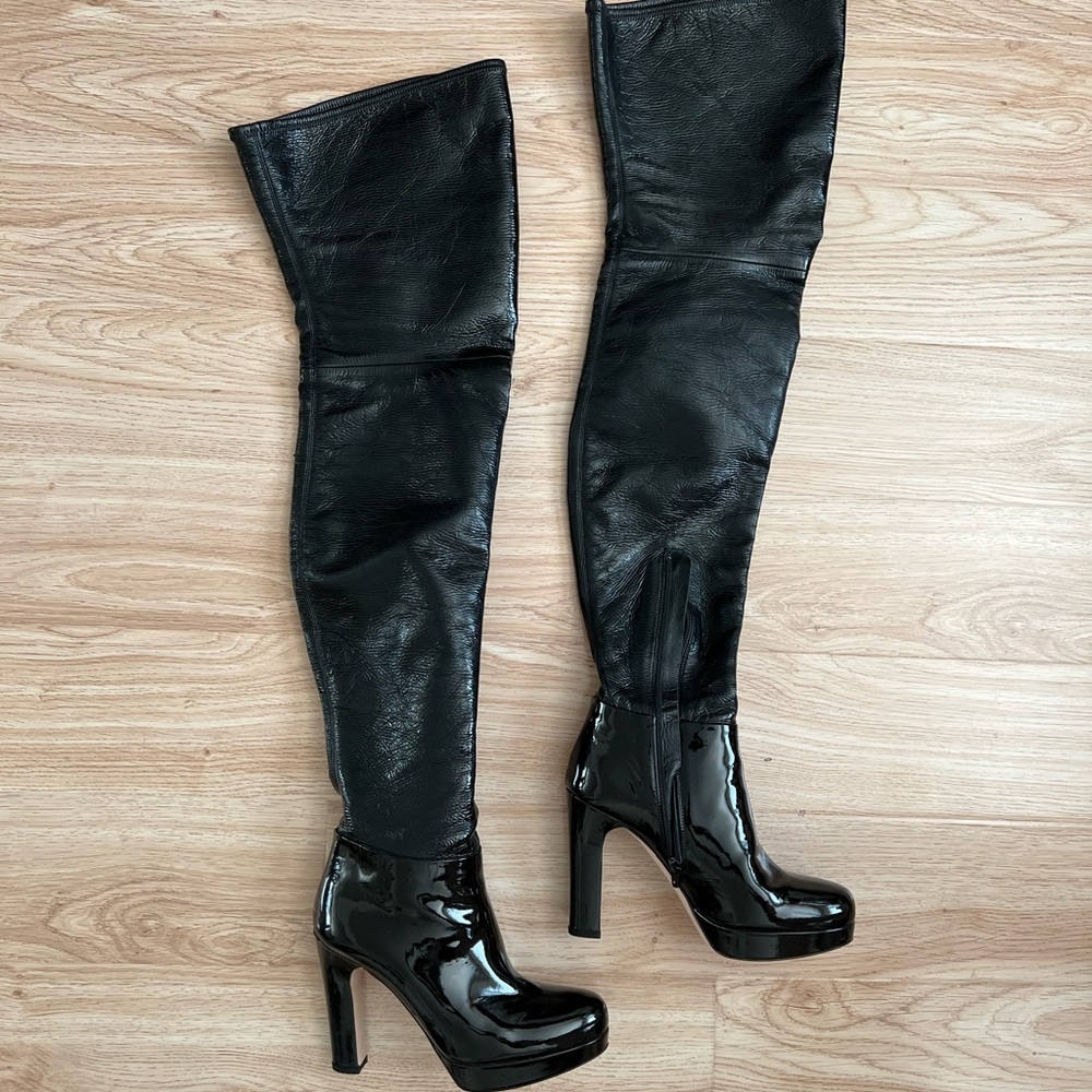 Miu Miu Black Patent Leather OTK over the knee thigh boots 5.5 6
